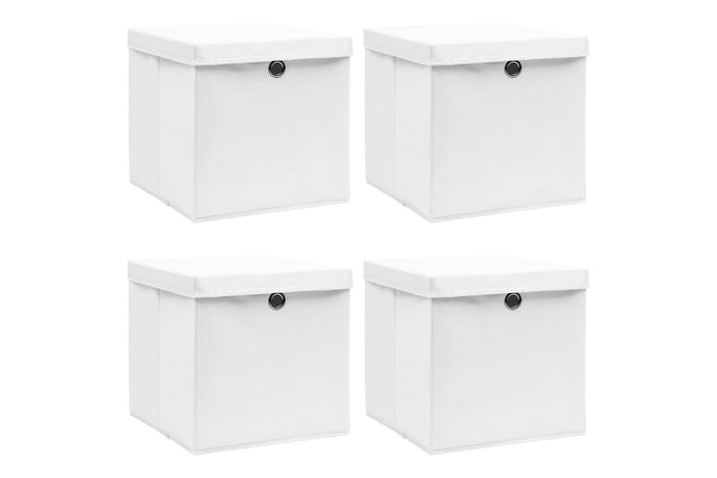 Opbevaringskasser Med Låg 4 Stk. 32x32x32 Stof Hvid - Opbevaring - Opbevaring til småting - Kurve & kasser