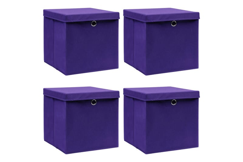 Opbevaringskasser Med Låg 4 Stk. 32x32x32 Stof Lilla - Opbevaring - Opbevaring til småting - Kurve & kasser
