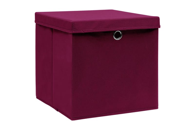 Opbevaringskasser Med Låg 4 Stk. 32x32x32 Stof Mørkerød - Opbevaring - Opbevaring til småting - Kurve & kasser