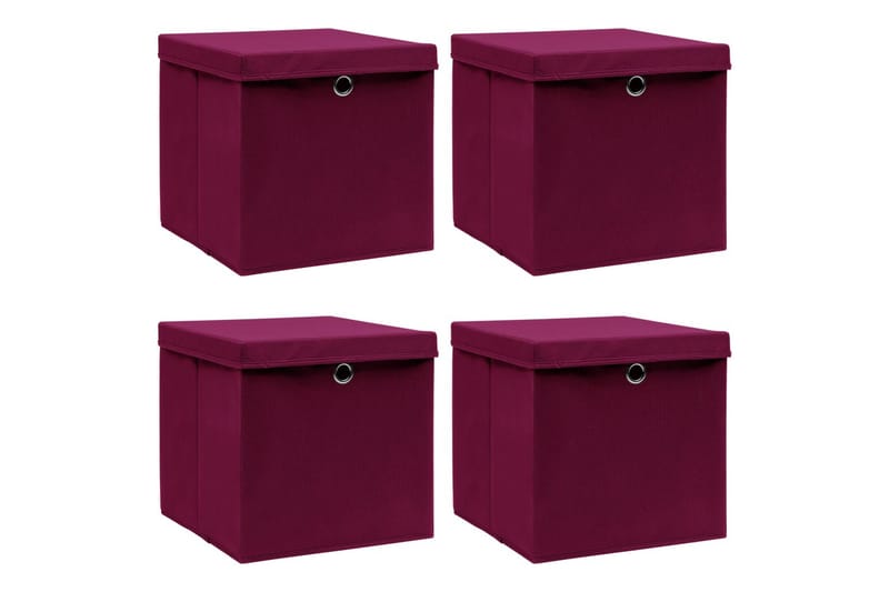 Opbevaringskasser Med Låg 4 Stk. 32x32x32 Stof Mørkerød - Opbevaring - Opbevaring til småting - Kurve & kasser