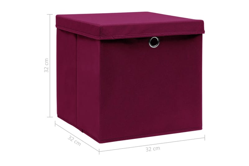 Opbevaringskasser Med Låg 4 Stk. 32x32x32 Stof Mørkerød - Opbevaring - Opbevaring til småting - Kurve & kasser