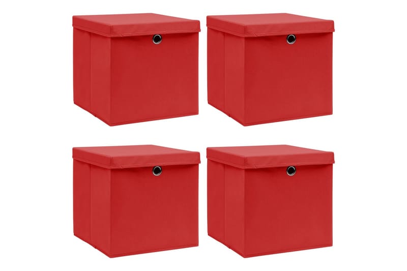 Opbevaringskasser Med Låg 4 Stk. 32x32x32 Stof Rød - Opbevaring - Opbevaring til småting - Kurve & kasser