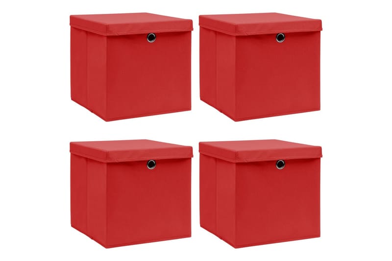 Opbevaringskasser Med Låg 4 Stk. 32x32x32 Stof Rød - Kurve & kasser