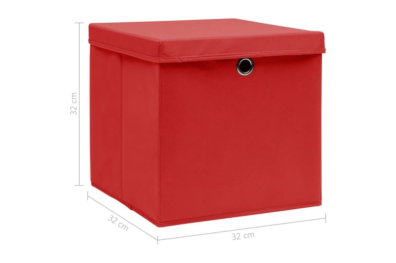 Opbevaringskasser Med Låg 4 Stk. 32x32x32 Stof Rød - Opbevaring - Opbevaring til småting - Kurve & kasser