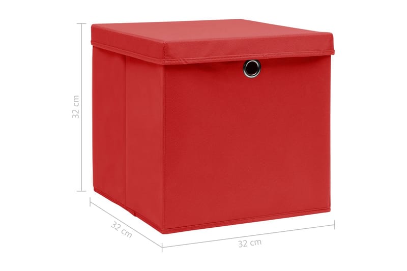 Opbevaringskasser Med Låg 4 Stk. 32x32x32 Stof Rød - Kurve & kasser