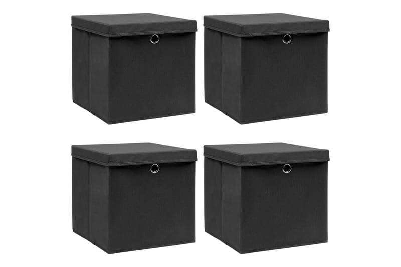 Opbevaringskasser Med Låg 4 Stk. 32x32x32 Stof Sort - Opbevaring - Opbevaring til småting - Kurve & kasser