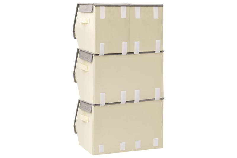 stabelbare opbevaringskasser 4 stk. stof grå og cremefarvet - Grå - Kurve & kasser