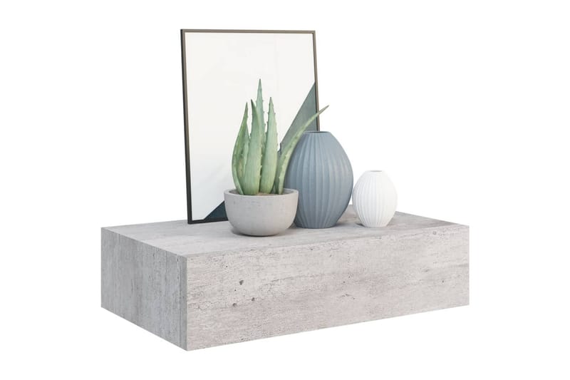 væghængt hylde med skuffe 40x23,5x10 cm MDF betongrå - Grå - Opbevaring - Opbevaring til småting - Kurve & kasser