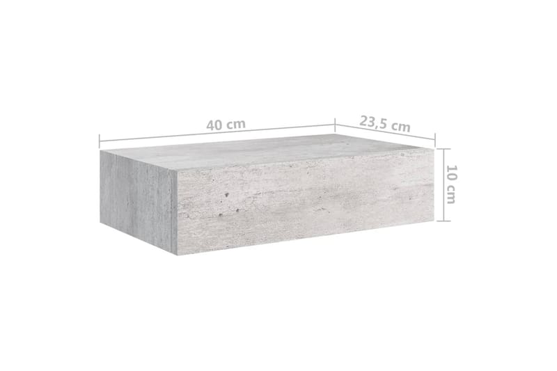 væghængt hylde med skuffe 40x23,5x10 cm MDF betongrå - Grå - Kurve & kasser