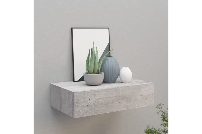 væghængt hylde med skuffe 40x23,5x10 cm MDF betongrå - Grå - Opbevaring - Opbevaring til småting - Kurve & kasser