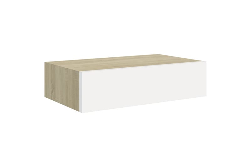 væghængt hylde med skuffe 40x23,5x10 cm MDF egetræ og hvid - Beige - Opbevaring - Opbevaring til småting - Kurve & kasser