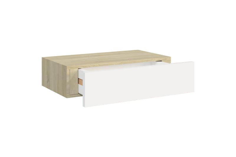 væghængt hylde med skuffe 40x23,5x10 cm MDF egetræ og hvid - Beige - Opbevaring - Opbevaring til småting - Kurve & kasser