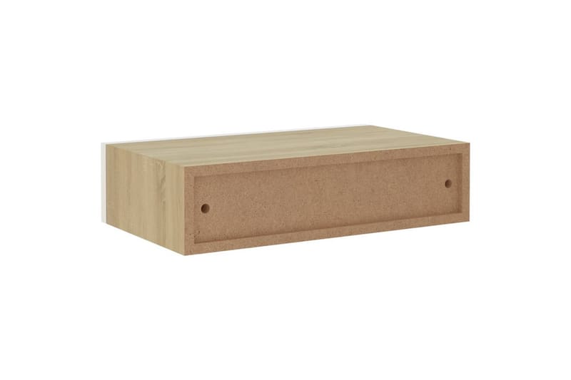 væghængt hylde med skuffe 40x23,5x10 cm MDF egetræ og hvid - Beige - Opbevaring - Opbevaring til småting - Kurve & kasser