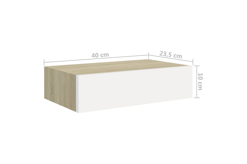 væghængt hylde med skuffe 40x23,5x10 cm MDF egetræ og hvid - Beige - Kurve & kasser