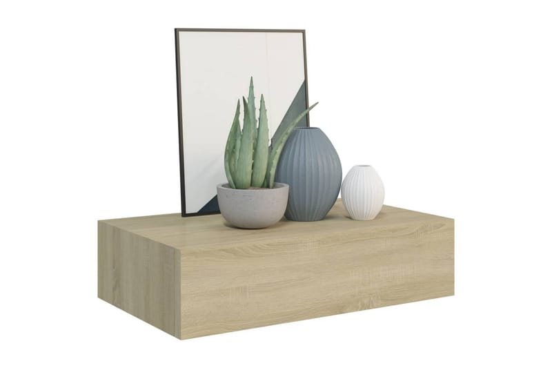 væghængt hylde med skuffe 40x23,5x10 cm MDF egetræsfarve - Brun - Opbevaring - Opbevaring til småting - Kurve & kasser