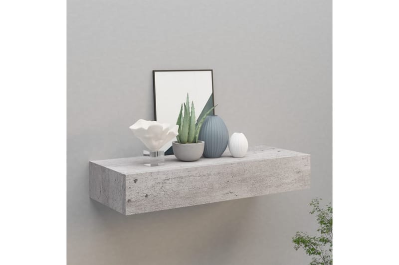 væghængt hylde med skuffe 60x23,5x10 cm MDF betongrå - Grå - Opbevaring - Opbevaring til småting - Kurve & kasser