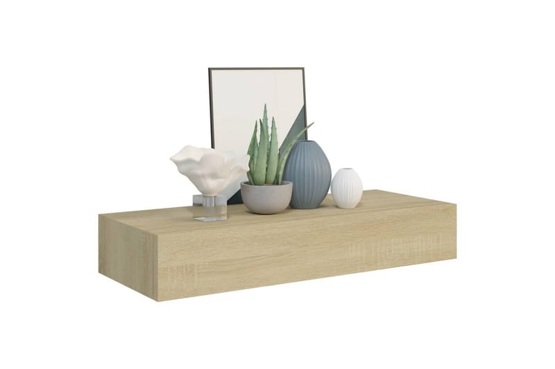 væghængt hylde med skuffe 60x23,5x10 cm MDF egetræ - Brun - Opbevaring - Opbevaring til småting - Kurve & kasser