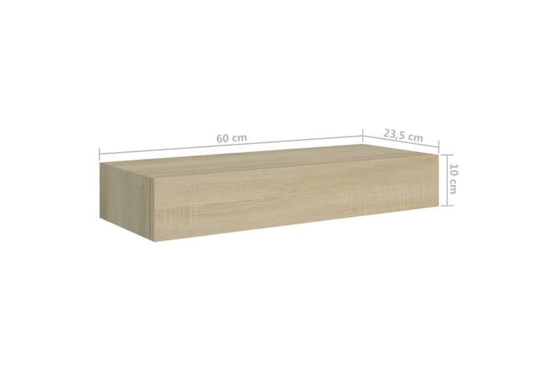 væghængt hylde med skuffe 60x23,5x10 cm MDF egetræ - Brun - Kurve & kasser