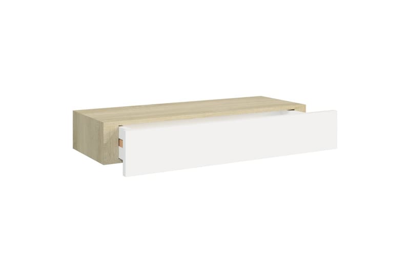 væghængt hylde med skuffe 60x23,5x10 cm MDF egetræ og hvid - Grå - Opbevaring - Opbevaring til småting - Kurve & kasser