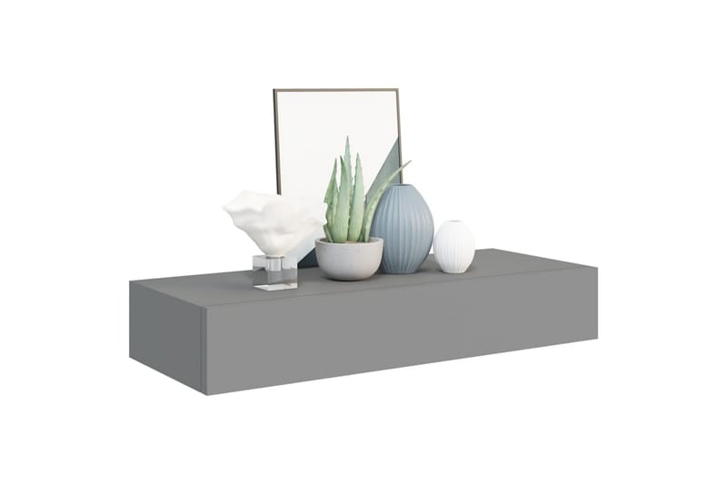 væghængt hylde med skuffe 60x23,5x10 cm MDF grå - Grå - Opbevaring - Opbevaring til småting - Kurve & kasser