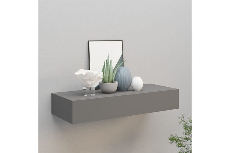 væghængt hylde med skuffe 60x23,5x10 cm MDF grå - Grå - Opbevaring - Opbevaring til småting - Kurve & kasser