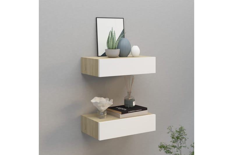 væghængte hylder med skuffe 2 stk. 40x23,5x10 cm MDF - Beige - Kurve & kasser