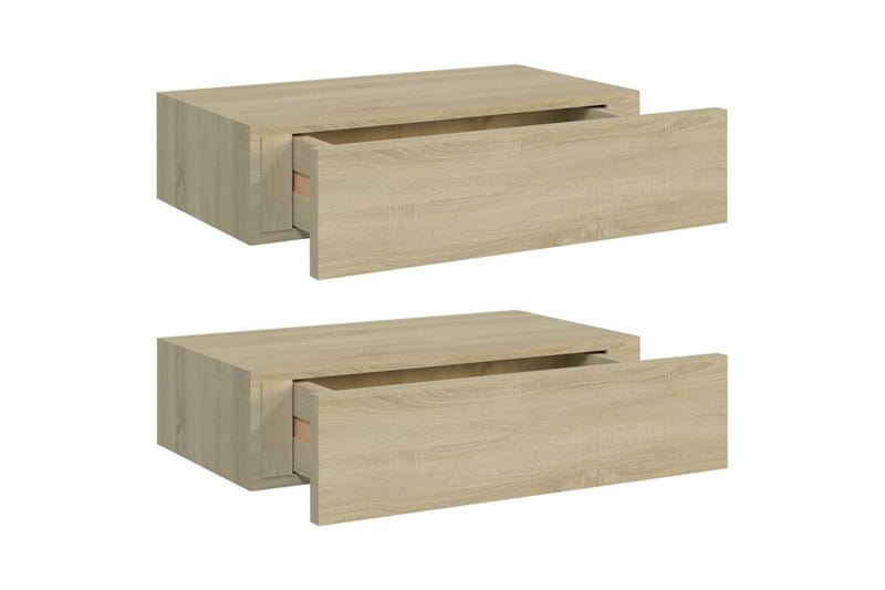 væghængte hylder med skuffe 2 stk. 40x23,5x10 cm MDF egetræ - Brun - Opbevaring - Opbevaring til småting - Kurve & kasser