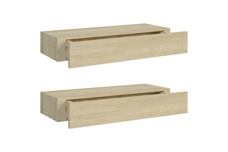 væghængte hylder med skuffe 2 stk. 60x23,5x10 cm MDF egetræ - Brun - Opbevaring - Opbevaring til småting - Kurve & kasser