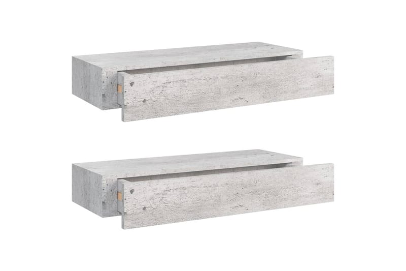 væghængte hylder med skuffe 2 stk. 60x23,5x10 cm MDF - Grå - Opbevaring - Opbevaring til småting - Kurve & kasser