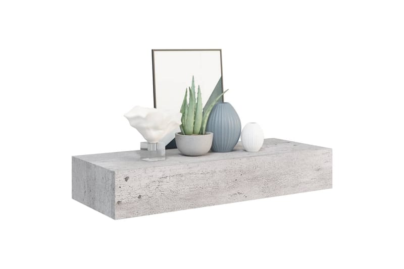 væghængte hylder med skuffe 2 stk. 60x23,5x10 cm MDF - Grå - Opbevaring - Opbevaring til småting - Kurve & kasser
