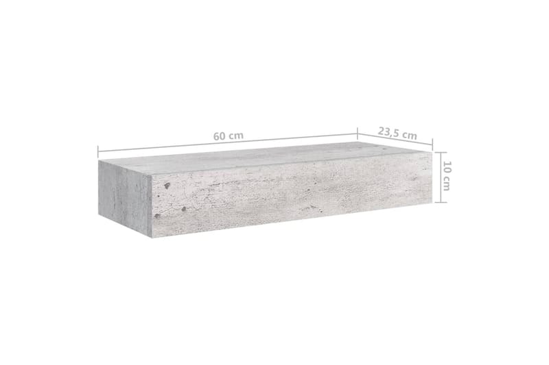 væghængte hylder med skuffe 2 stk. 60x23,5x10 cm MDF - Grå - Opbevaring - Opbevaring til småting - Kurve & kasser