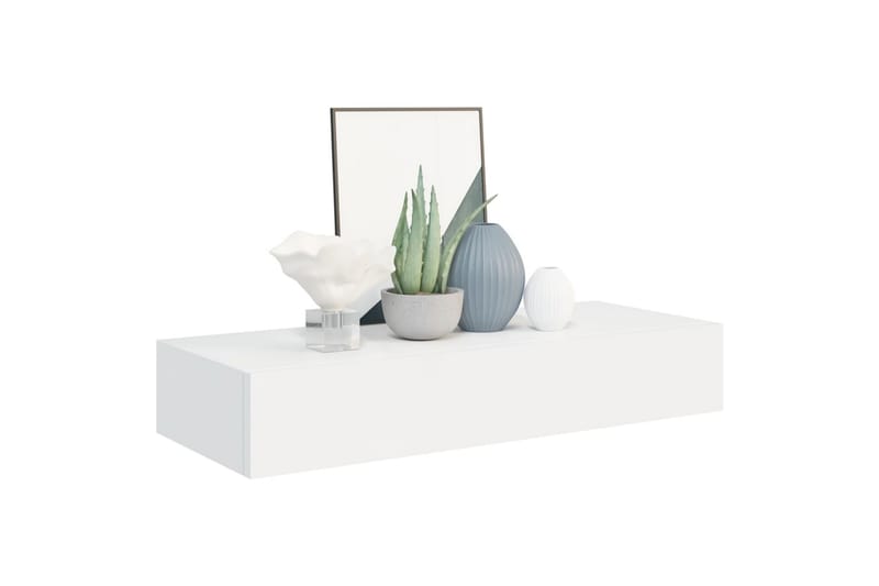 væghængte hylder med skuffe 2 stk. 60x23,5x10 cm MDF hvid - Hvid - Opbevaring - Opbevaring til småting - Kurve & kasser