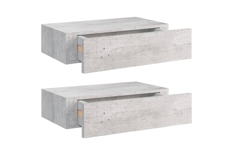 væghængte hylder med skuffe 2stk. 40x23,5x10cm MDF betongrå - Grå - Opbevaring - Opbevaring til småting - Kurve & kasser