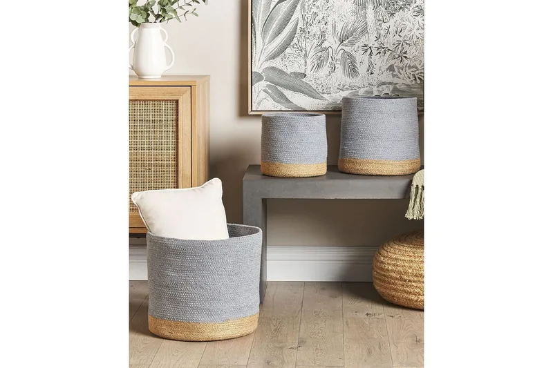 Kurv Basima sæt af 3 Beige, grå - Beige, grå - Opbevaring - Opbevaring til småting - Kurve - Flettet kurv & rattankurv