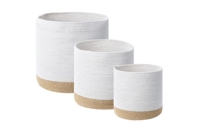 Kurv Basima sæt af 3 Beige, hvid - Beige, hvid - Opbevaring - Opbevaring til småting - Kurve - Flettet kurv & rattankurv
