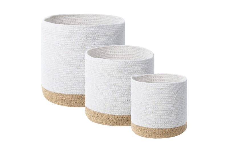 Kurv Basima sæt af 3 Beige, hvid, Beige, hvid