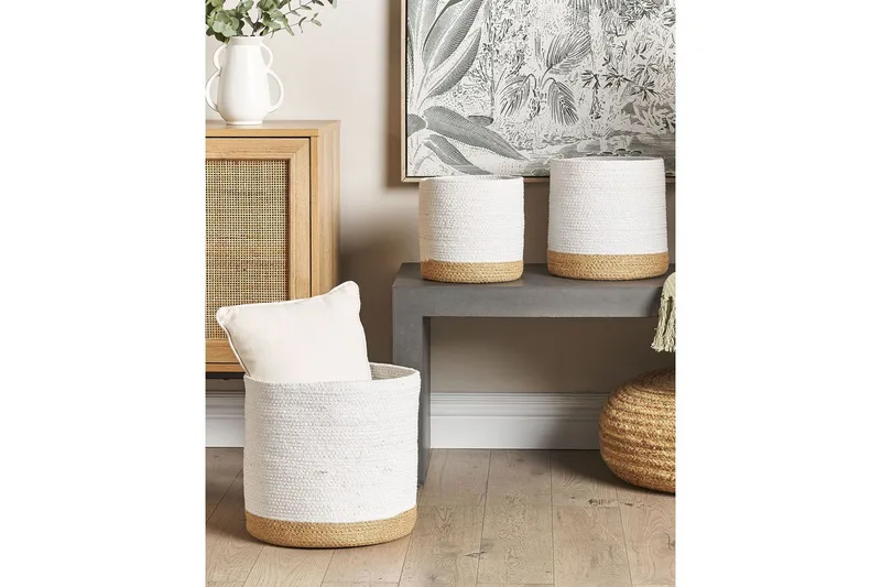 Kurv Basima sæt af 3 Beige, hvid - Beige, hvid - Opbevaring - Opbevaring til småting - Kurve - Flettet kurv & rattankurv