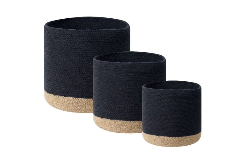 Kurv Basima sæt af 3 Beige, sort - Beige, sort - Opbevaring - Opbevaring til småting - Kurve - Flettet kurv & rattankurv