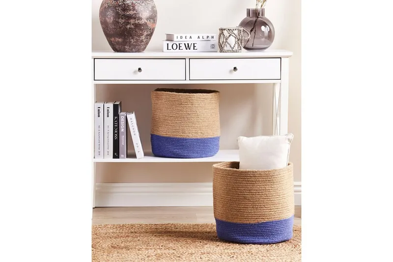 Kurv Bulanik sæt af 2 Beige, naturlig, lilla - Beige, naturlig, lilla - Opbevaring - Opbevaring til småting - Kurve - Flettet kurv & rattankurv