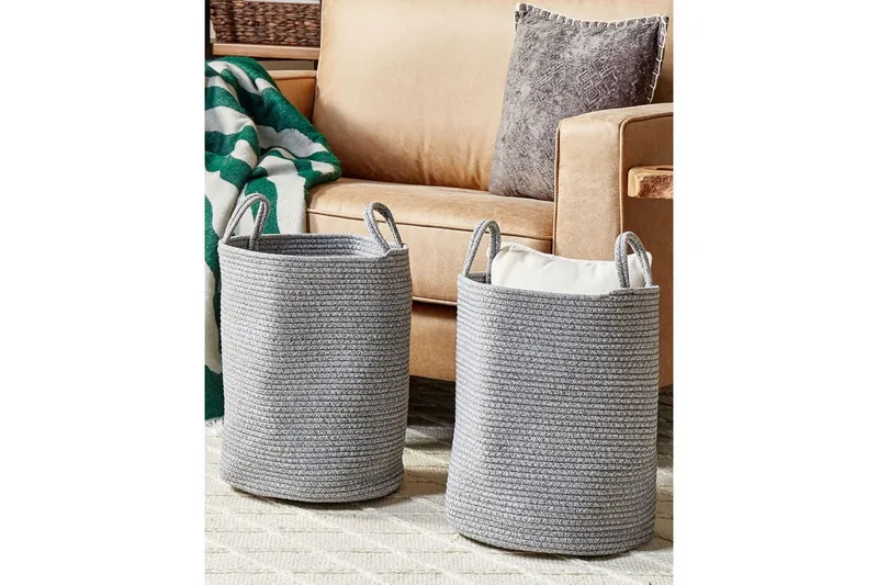Kurv Saryk sæt af 2 Grå - Grå - Opbevaring - Opbevaring til småting - Kurve - Flettet kurv & rattankurv