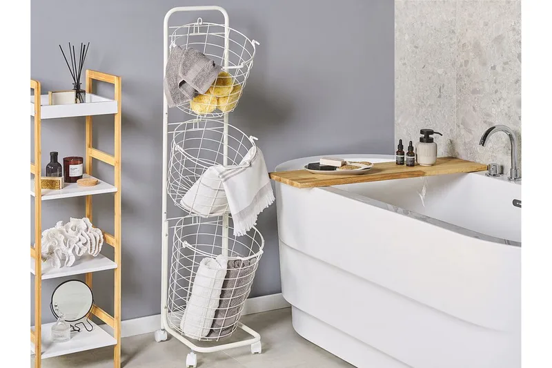 Ayapal Metalstativ 37 cm 3 Kurve - Hvid - Opbevaring - Opbevaring til småting - Kurve - Trådkurv