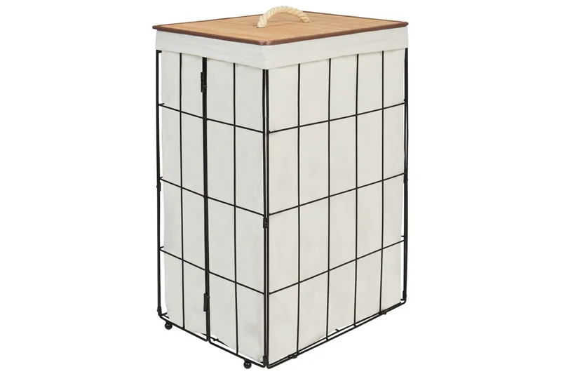 Vasketøjskurve Mirissa Sort/hvid/lyst træ, Sort/hvid/lyst træ