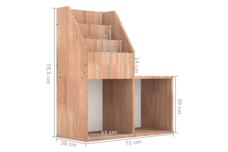 magasinholder til børn 71x30x78,5 cm spånplade sonoma-eg - Brun - Opbevaring - Opbevaring til småting