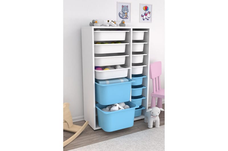 Multifunktionsskab Core (69,5 x 109 x 30 cm) Hvid / Blå - Hvid / Blå - Opbevaring - Opbevaring til småting - Kurve & kasser