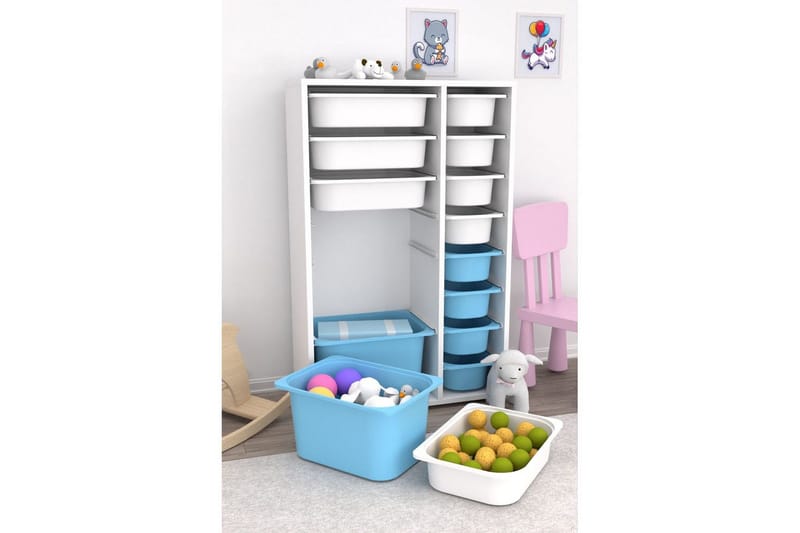 Multifunktionsskab Core (69,5 x 109 x 30 cm) Hvid / Blå - Hvid / Blå - Opbevaring - Opbevaring til småting - Kurve & kasser