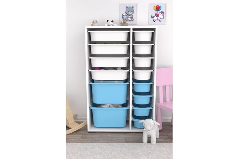 Multifunktionsskab Core (69,5 x 109 x 30 cm) Hvid / Blå - Hvid / Blå - Opbevaring - Opbevaring til småting - Kurve & kasser