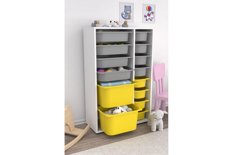 Multifunktionsskab Core (69,5 x 109 x 30 cm) Hvid / Grå / Gul - Hvid / Grå / Gul - Opbevaring - Opbevaring til småting - Kurve & kasser