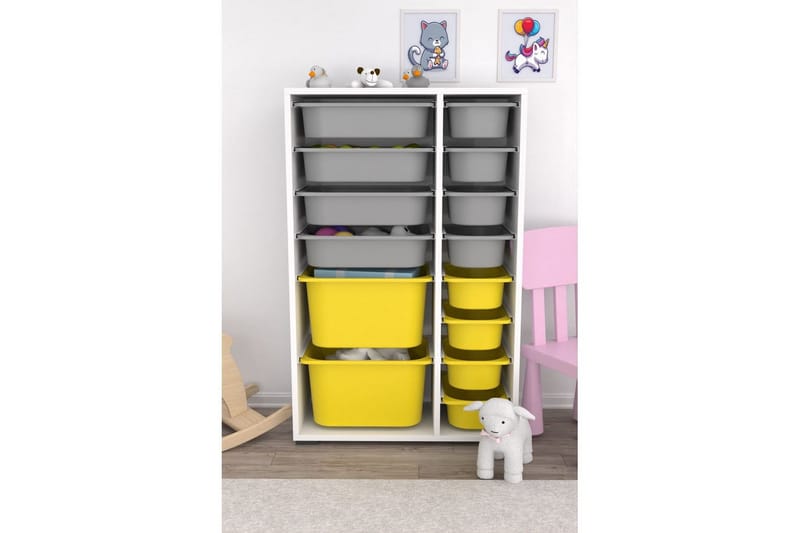 Multifunktionsskab Core (69,5 x 109 x 30 cm) Hvid / Grå / Gul - Hvid / Grå / Gul - Opbevaring - Opbevaring til småting - Kurve & kasser