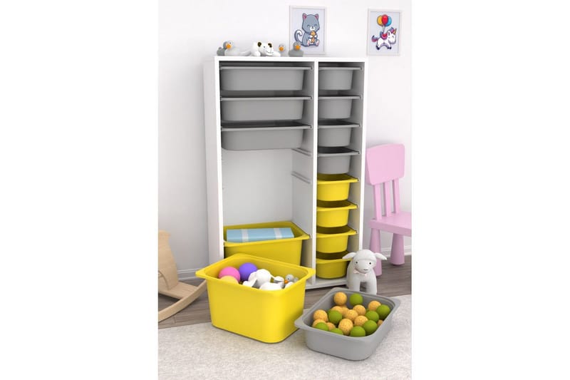 Multifunktionsskab Core (69,5 x 109 x 30 cm) Hvid / Grå / Gul - Hvid / Grå / Gul - Opbevaring - Opbevaring til småting - Kurve & kasser