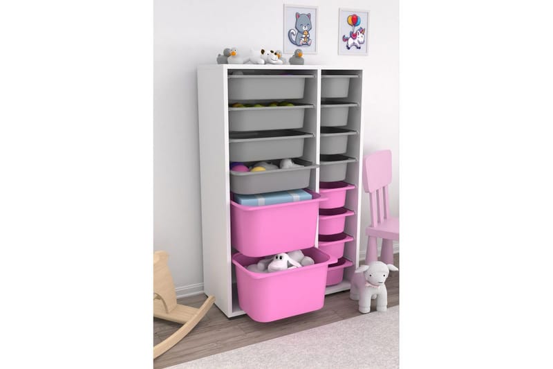 Multifunktionsskab Core (69,5 x 109 x 30 cm) Hvid / Grå / Pink - Hvid / Grå / Pink - Opbevaring - Opbevaring til småting - Kurve & kasser